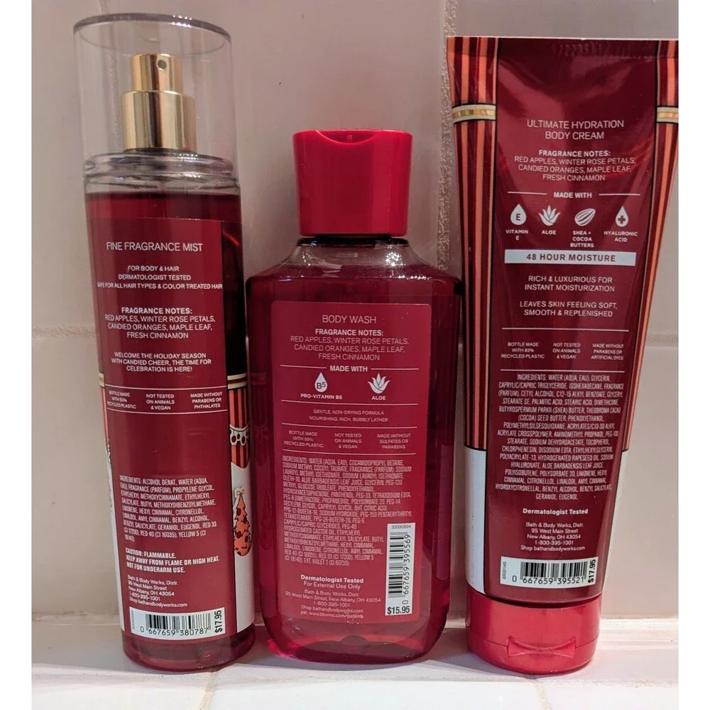 Bath & Body Works Winter Candy Apple 3-Piece Set Mist Wash Cream New